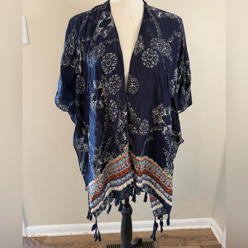 Lulla cape multicolored boho fringe trim OSFM